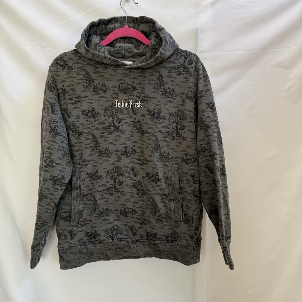 Teddy Fresh Toile All Over Print Logo Bear Hoodie Sweatshirt Small - Rare